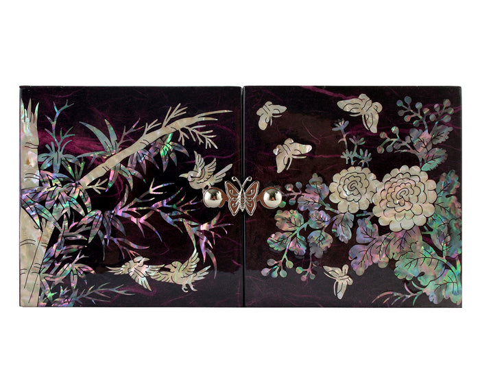 Mother of Pearl Black Wood Noble Plant Jewelry Treasure Trinket Box Chest Case 