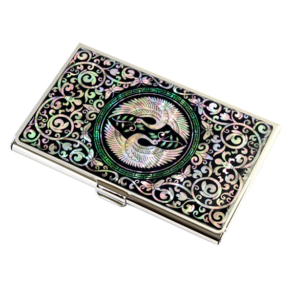 Mother of Pearl Metal Bird Business Credit Name ID Card Money Holder Case Wallet