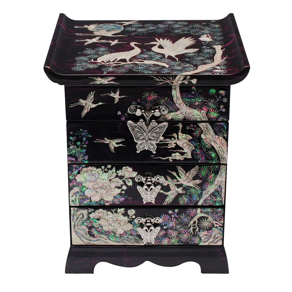 Mother of Pearl Purple Wood Jewelry Box Trinket Keepsake Treasure Organizer Case