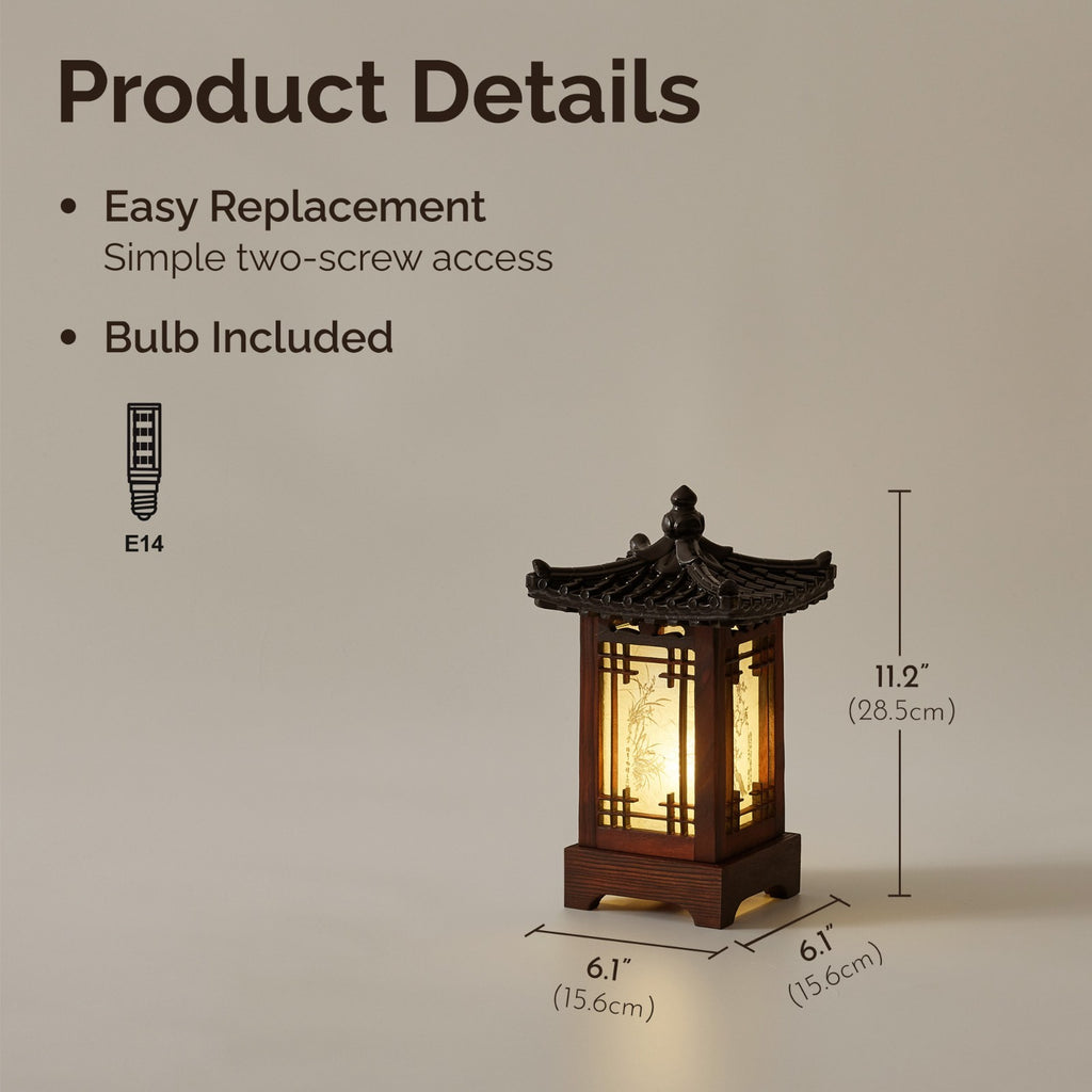 Carved Wood Lamp Lantern Brown Asian Bedside Bedroom Table Light Home Art Decor