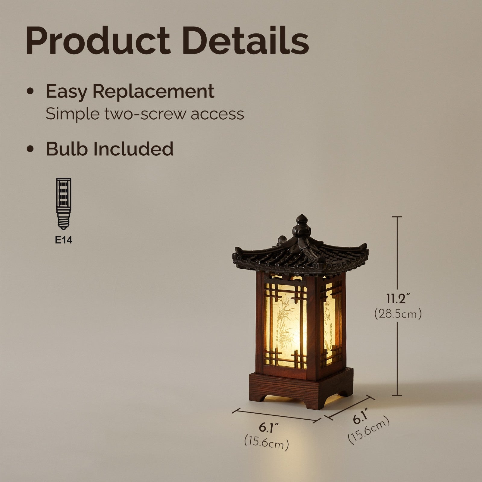 Carved Wood Lamp Lantern Brown Asian Bedside Bedroom Table Light Home Art Decor
