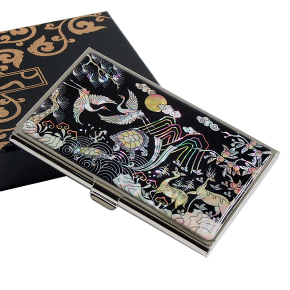 Mother of Pearl Turtle Design Metal Business Credit Name Card Holder Case Wallet