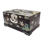 Mother of Pearl Wood Lock Key Jewelry Treasure Chest Box Storage Case Organizer