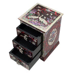 Mother of Pearl Inlay Red Lacquer Wood Jewelry Trinket Drawer Keepsake Box Case