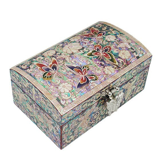 Mother of Pearl Inlay Art Butterfly Wood Jewelry Trinket Keepsake Chest Box Case