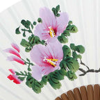 Hand Painted Pink Flower Painting Folding Paper Bamboo Wood Wall Art Gift Fan