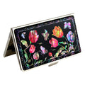 Mother of Pearl Red Yellow Pink Tulip Design Business Name ID Card Case Holder 