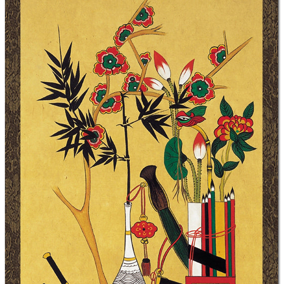 Wall Living Room Decor Hanging Scroll Korean Folk Flower Vase Art Painting Print
