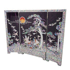 Mother of Pearl Inlay Mini Folding Wood Screen Asian Wall Art Deco Home Accent