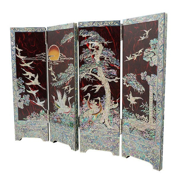 Mother of Pearl Inlay Wood Mini Folding Screen Asian Wall Art Deco Home Accent
