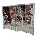 Mother of Pearl Inlay Wood Mini Folding Screen Asian Wall Art Deco Home Accent