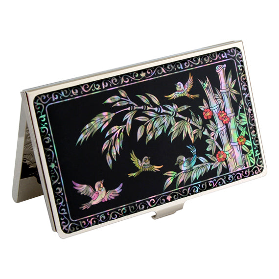 MOP Bamboo Design Metal Black Business Credit ID Name Card Case Holder Wallet 