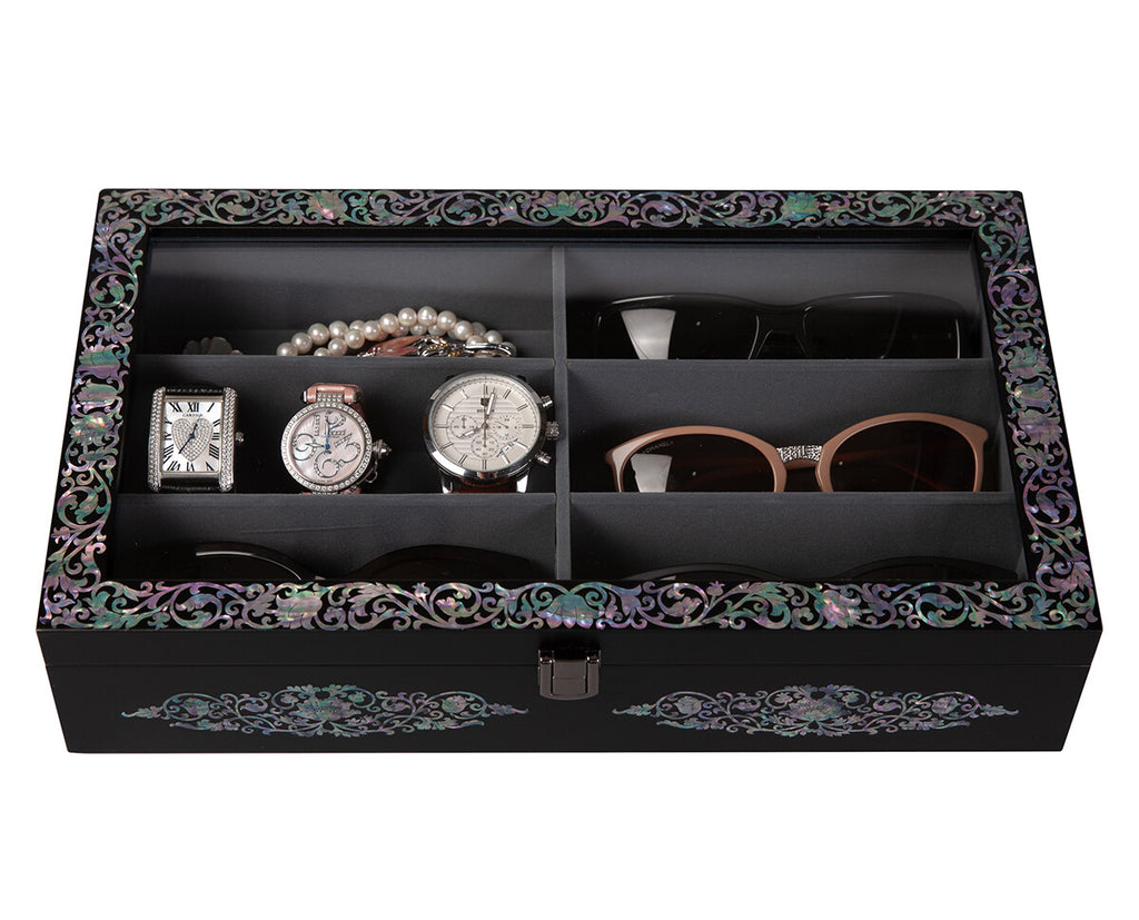 Mother of Pearl Wood Sunglasses Box Eyeglasses Display Storage Organizer Holder 