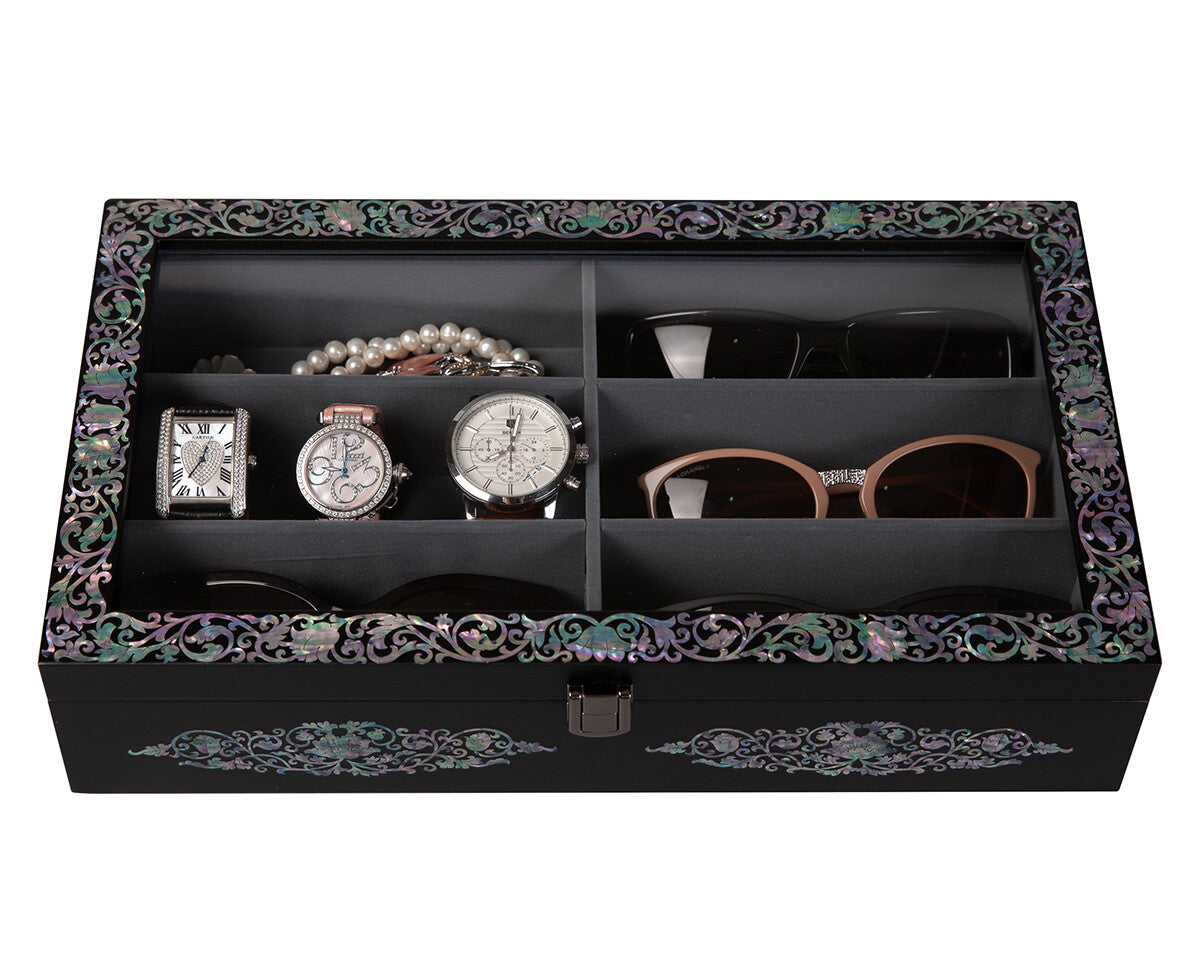 Mother of Pearl Wood Sunglasses Box Eyeglasses Display Storage Organizer Holder 