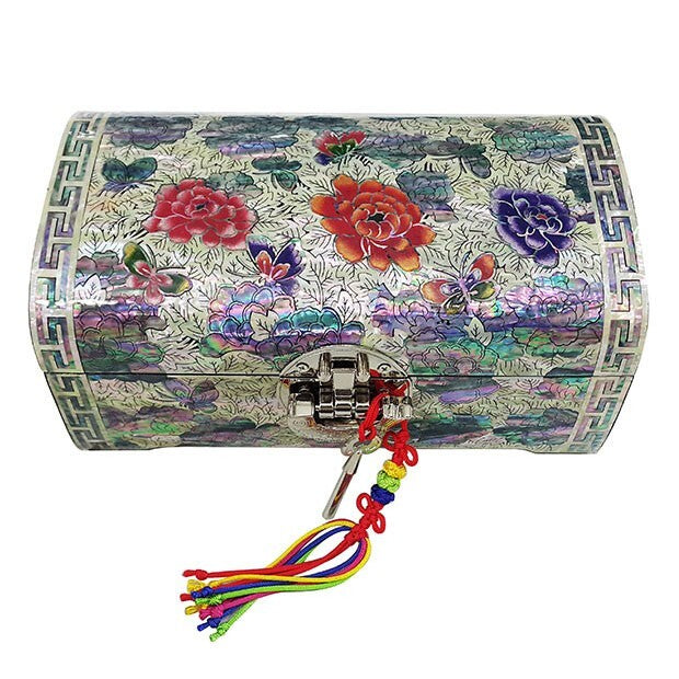 Mother of Pearl Flower 2-Tier Wood Jewelry Box Trinket Treasure Keepsake Chest
