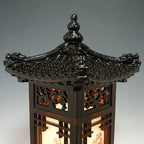 Wood Shade Asian Oriental House Lantern Bedside Dragon Art Deco Table Lamp Light