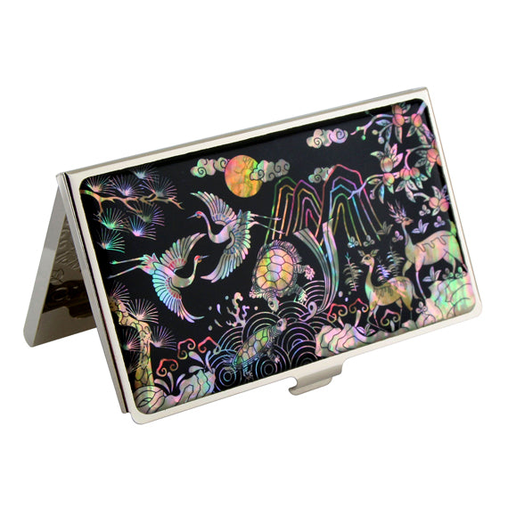 Mother of Pearl Turtle Design Metal Business Credit Name Card Holder Case Wallet