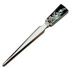 Mother of Pearl Black Flower Design Sword Stainless Steel Letter Envelope Opener