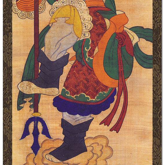Chinese Zodiac Sign 12 Animals Guardian Deity Ox Hanging Scroll Folk Painting
