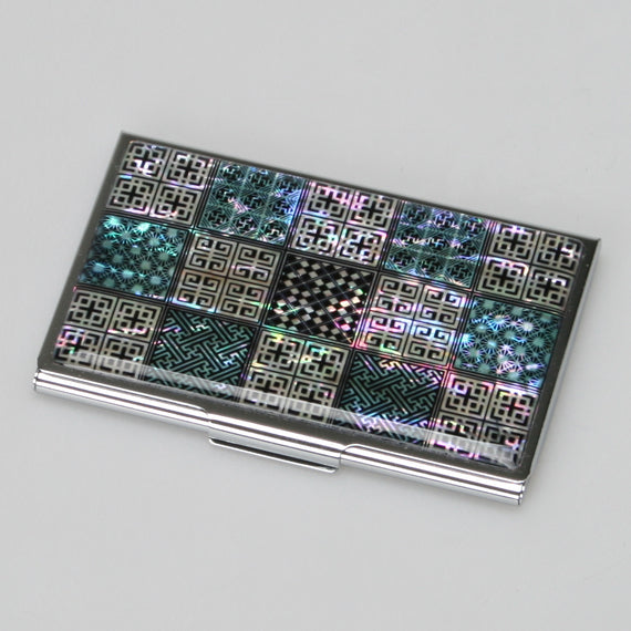 Mother of Pearl Lady Business Credit Name ID Card Metal Money Wallet Holder Case
