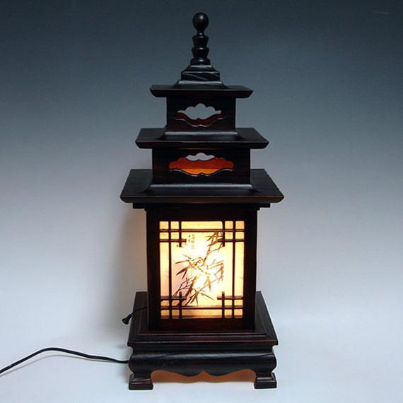 Wood Shade Asian Lantern Bedside Accent Desk Table Lamp