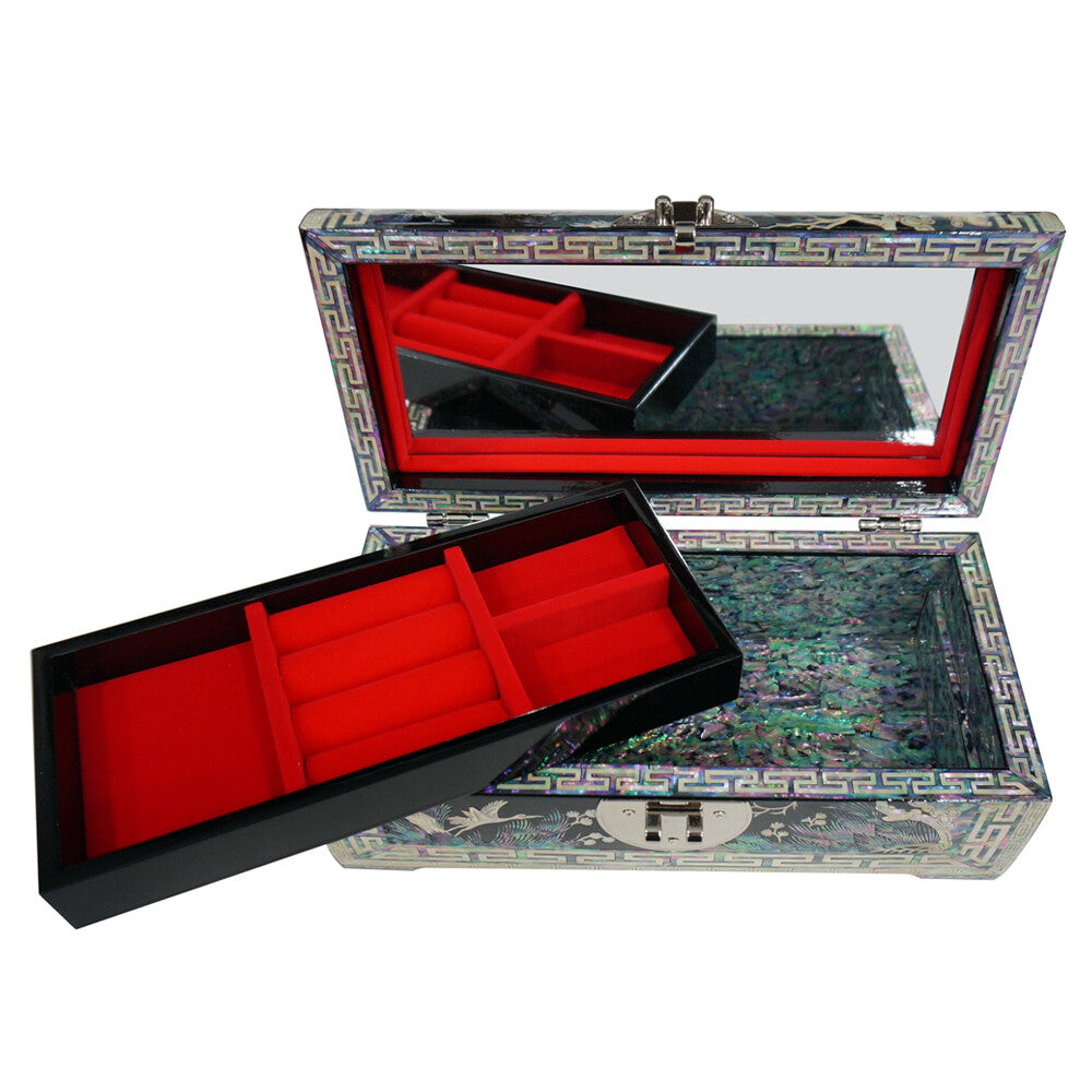 Mother of Pearl Art Inlay Wood Korean Black Jewelry Keepsake Treasure Chest Box