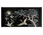 Mother of Pearl Inlay Asian Lacquer Wood Black Treasure Chest Jewelry Drawer Box