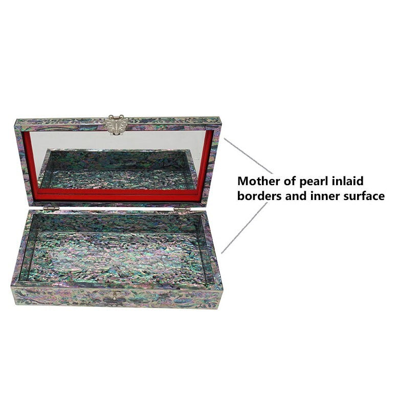 MOP Art Peacock Wood Keepsake Treasure Chest Jewelry Box Trinket Case Holder