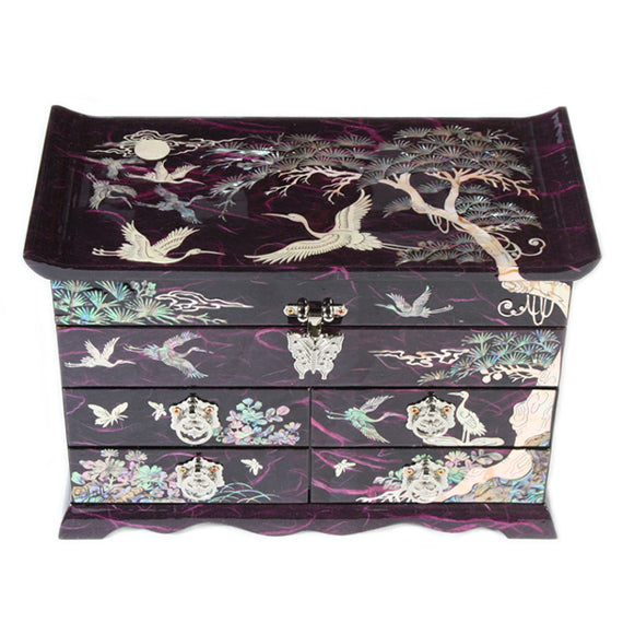 MOP Asian Lacquer Wood Purple Treasure Chest Jewelry Keepsake Trinket Gift Box 