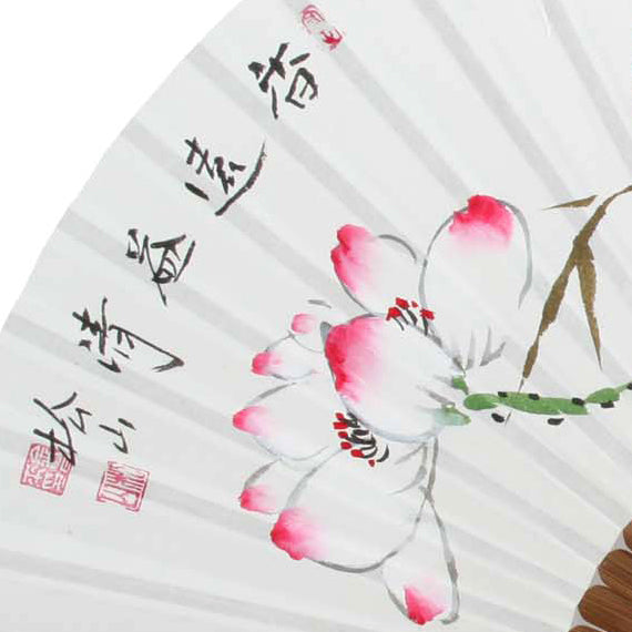 Folding Rice Paper Lotus Flower Bird Painting Bamboo Asian Wall Decor Hand Fan