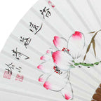 Folding Rice Paper Lotus Flower Bird Painting Bamboo Asian Wall Decor Hand Fan