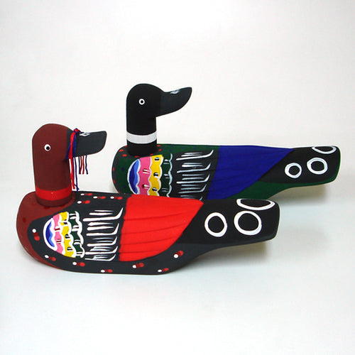 Wooden Carved Korean Wedding Geese Colorful Duck Figurine Party Deco Birds Pair