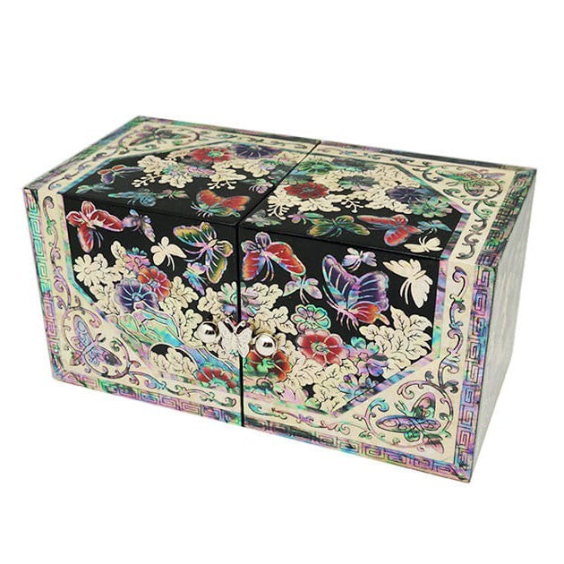 Mother of Pearl Butterfly Secret Treasure Jewelry Box Chest Ring Case Storage