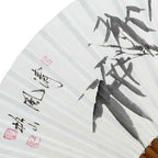 Hand Painted Folding White Paper Bamboo Wood Chinese Ink Painting Wall Asian Fan