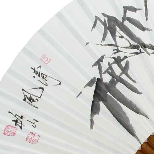 Hand Painted Folding White Paper Bamboo Wood Chinese Ink Painting Wall Asian Fan