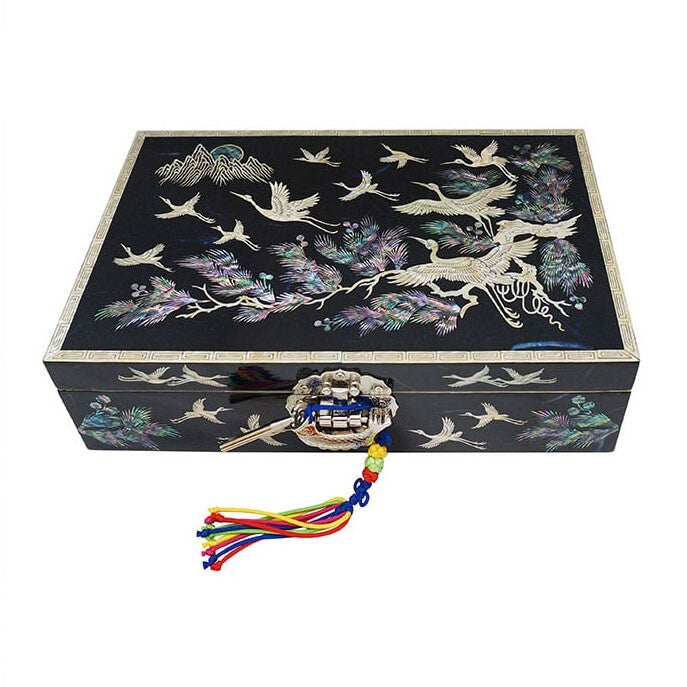Mother of Pearl Wood Black Korean Oriental Treasure Jewelry Ring Box Case Holder