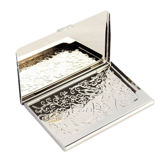 Mother of Pearl Metal Slim Black Business Credit Name ID Card Money Holder Case 