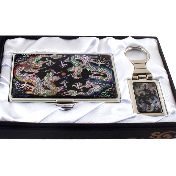 MOP Blue Dragon Ball Design Keychain Ring Fob Business Card Case Holder Gift Set