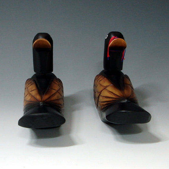 Wooden Wood Carved Geese Duck Figurine Deco Birds Pair