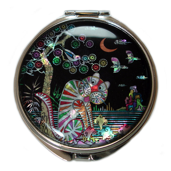 Mother of Pearl Cute Tiger Purse Compact Cosmetic Makeup Metal Round Mini Mirror