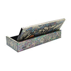 Mother of Pearl Inlay Desk Wood Pen Pencil Brush Holder Lid Case Box Organiz