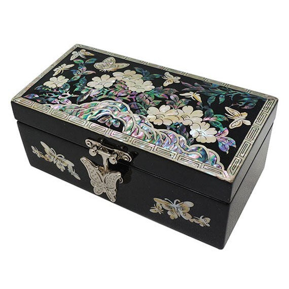 Mother of Pearl Wood Mirror Travel Jewelry Trinket Gift Box Case Holder Storage