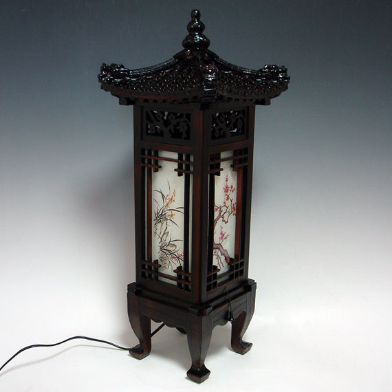 Wood Shade Asian Oriental House Lantern Bedside Dragon Art Deco Table Lamp Light