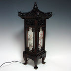 Wood Shade Asian Oriental House Lantern Bedside Dragon Art Deco Table Lamp Light