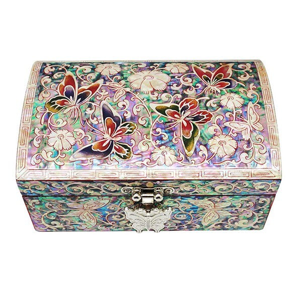 Mother of Pearl Inlay Art Butterfly Wood Jewelry Trinket Keepsake Chest Box Case