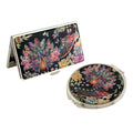 Mother of Pearl Peacock Design Business Card Case Compact Makeup Mirror Gift Set