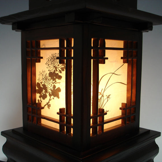 Wood Shade Asian Lantern Bedside Accent Desk Table Lamp