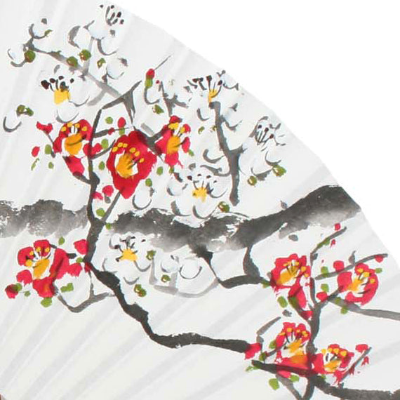 Hand Folding Bird Plum Flower Design White Paper Flower Painting Wall Asian Fan