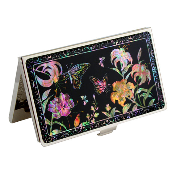 MOP Trumpet Lily Flower Design Business Credit Handmade Card Case Holder Wallet