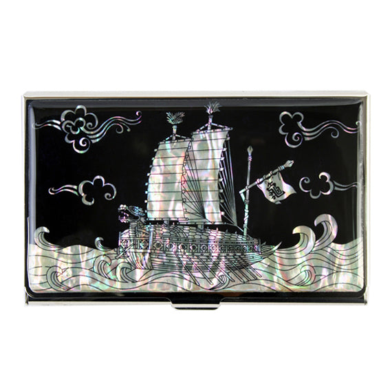 Mother of Pearl Black Men Pocket Business Credit Name ID Card Holder Case Wallet